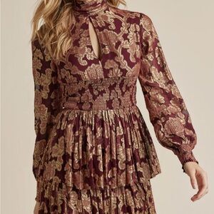 VENUS Burgundy and Gold Mini Dress